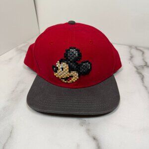 Disney Parks Mickey Mouse Pixel Snapback Hat Kids Youth 55cm Red Black